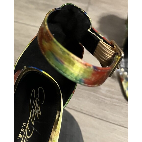 Cathy Din Floral Wateidescentcolor Gold Heels Party Club Retro Spikes Iridescent - Picture 4 of 7